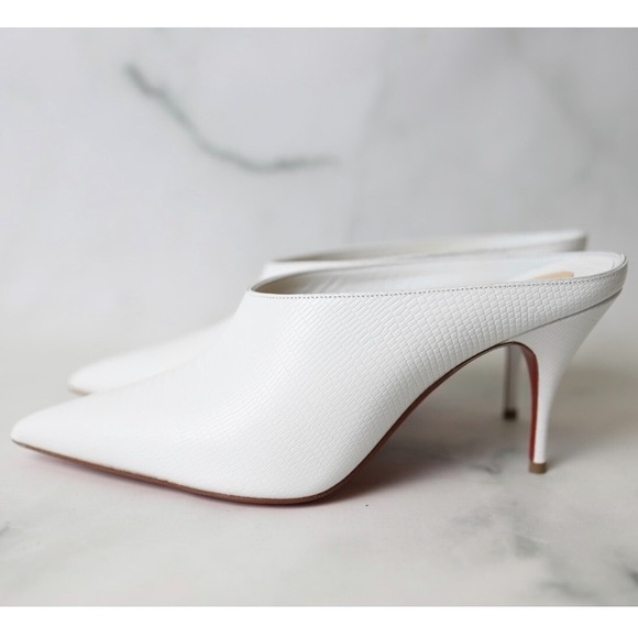 Christian Louboutin White Lizard Effect Leather Point-toe Slip-on Zarli Mules - Picture 3 of 15